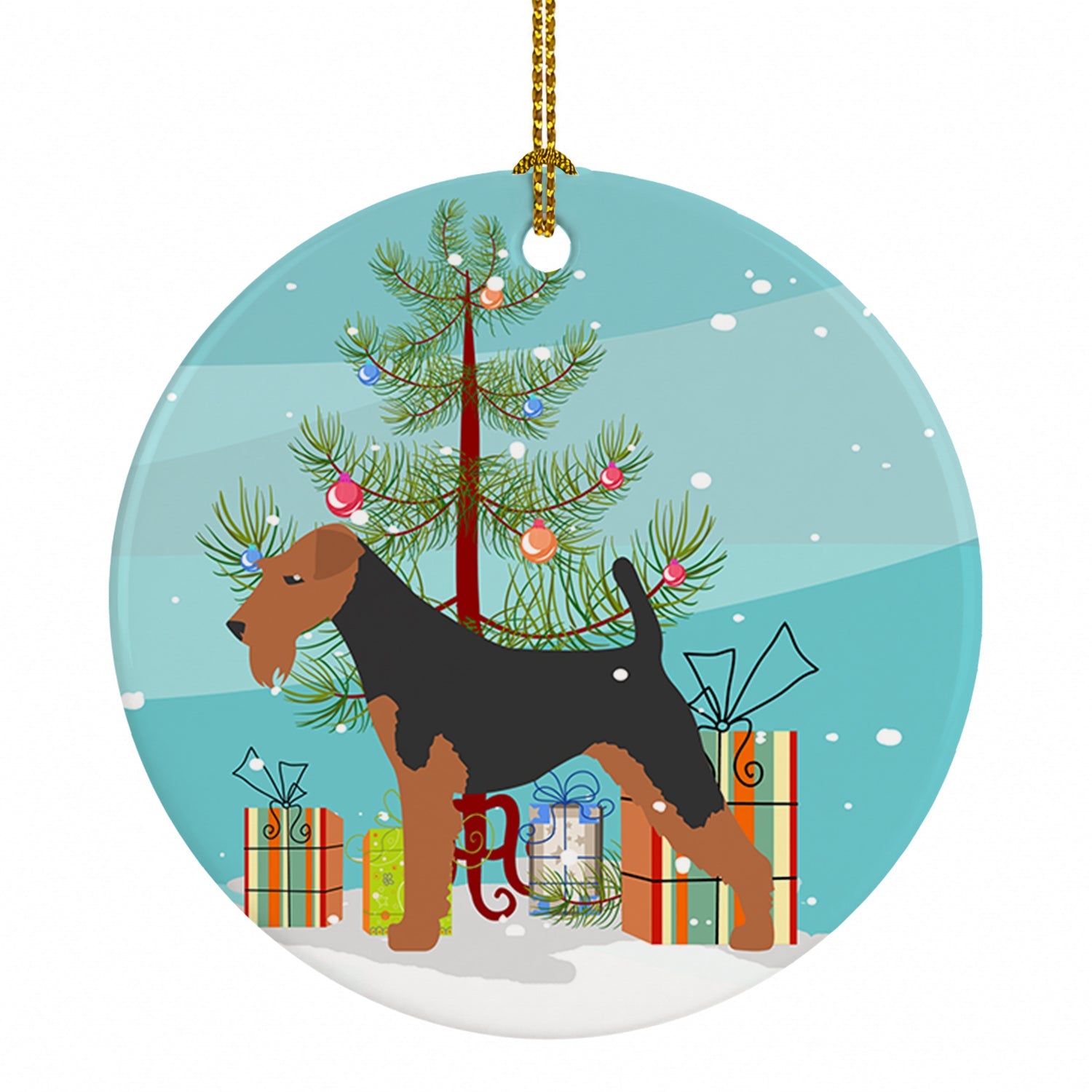 Airedale Terrier Merry Christmas Tree Ceramic Ornament Christmas Tree Hanging Decorations for Home Christmas Holiday, Party, Gift, 3 in, Multicolor