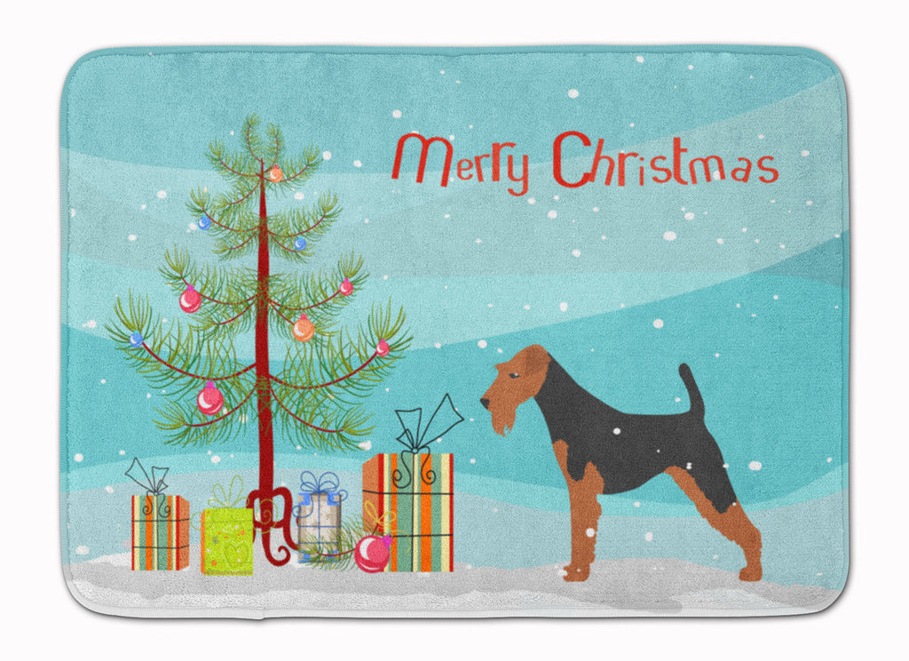 Airedale Terrier Merry Christmas Tree Memory Foam Kitchen Mat Machine Washable Anti-Fatigue Cushion Comfort Bath or Kitchen Rug