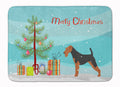 Airedale Terrier Merry Christmas Tree Memory Foam Kitchen Mat Machine Washable Anti-Fatigue Cushion Comfort Bath or Kitchen Rug