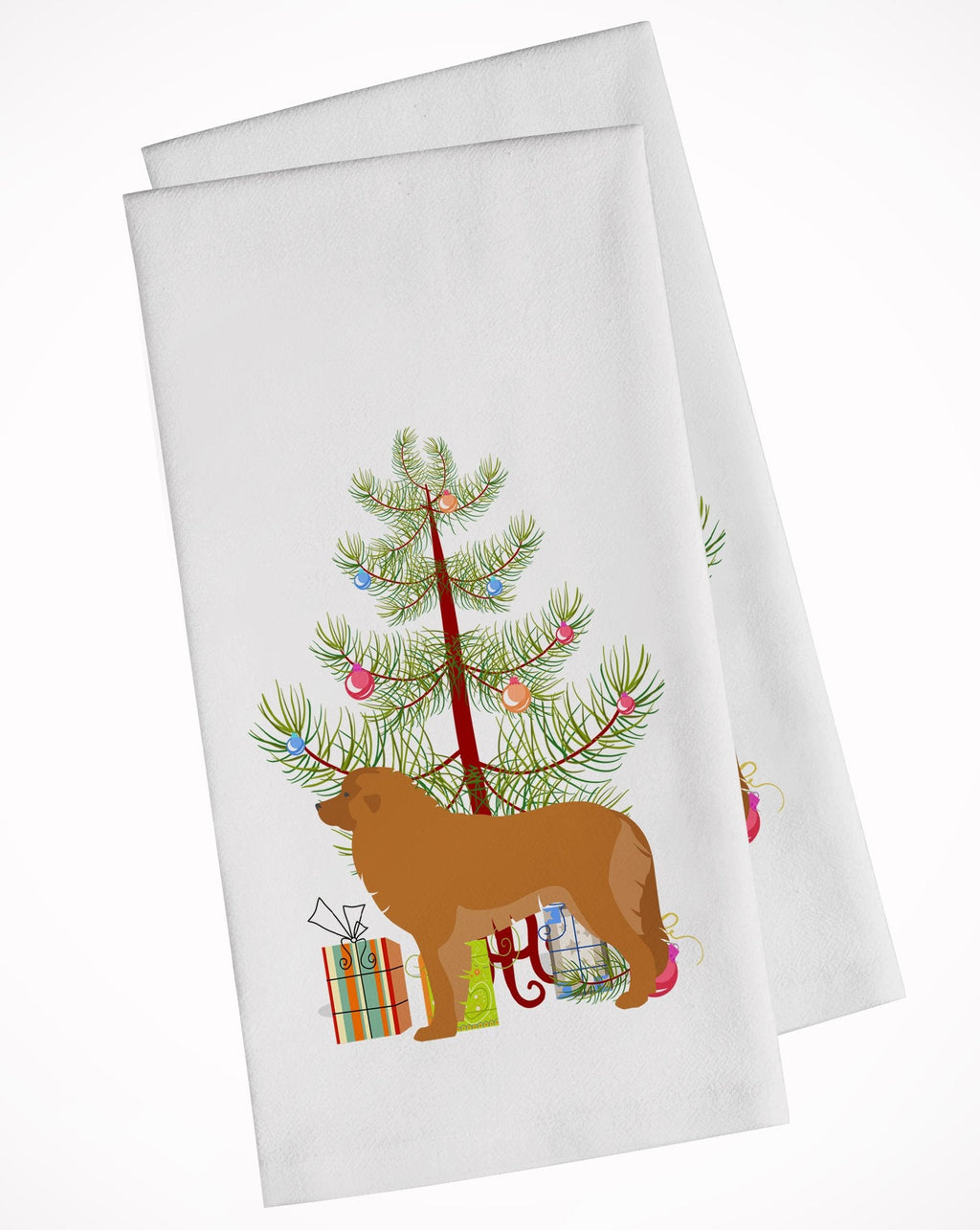 Leonberger Merry Christmas Tree Kitchen Towel Set of 2 White Dish Towels Decorative Bathroom Hand towel for Hand, Face, Hair, Yoga, Tea, Dishcloth, 19 X 28", White