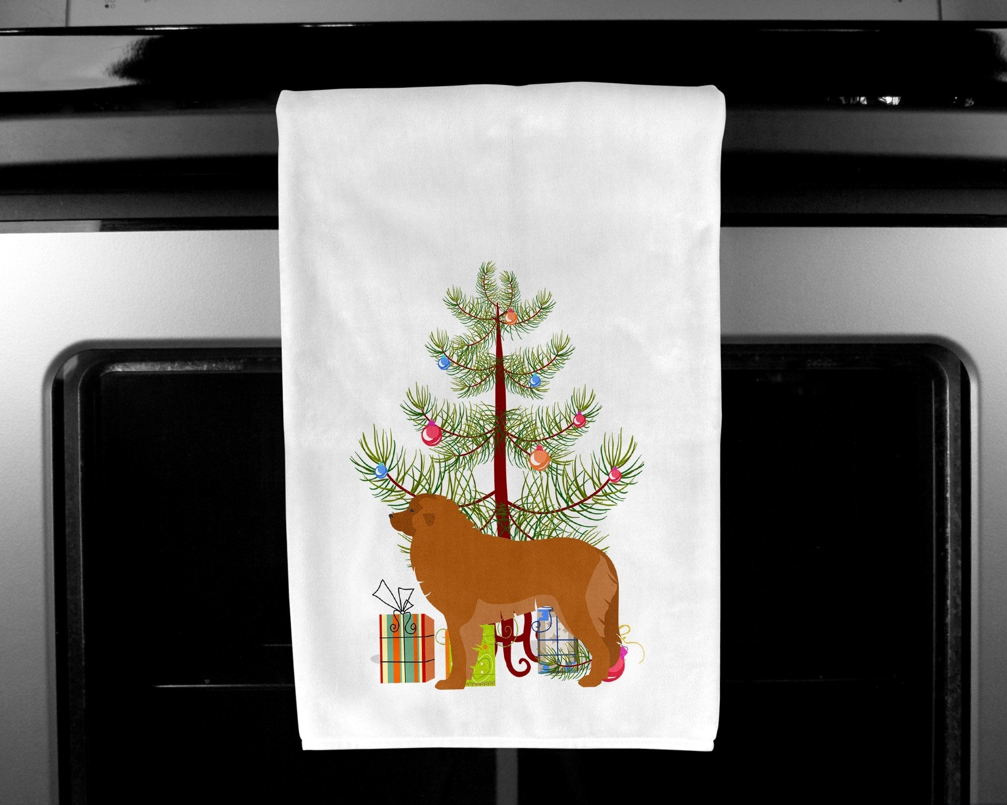 Leonberger Merry Christmas Tree Kitchen Towel Set of 2 White Dish Towels Decorative Bathroom Hand towel for Hand, Face, Hair, Yoga, Tea, Dishcloth, 19 X 28", White