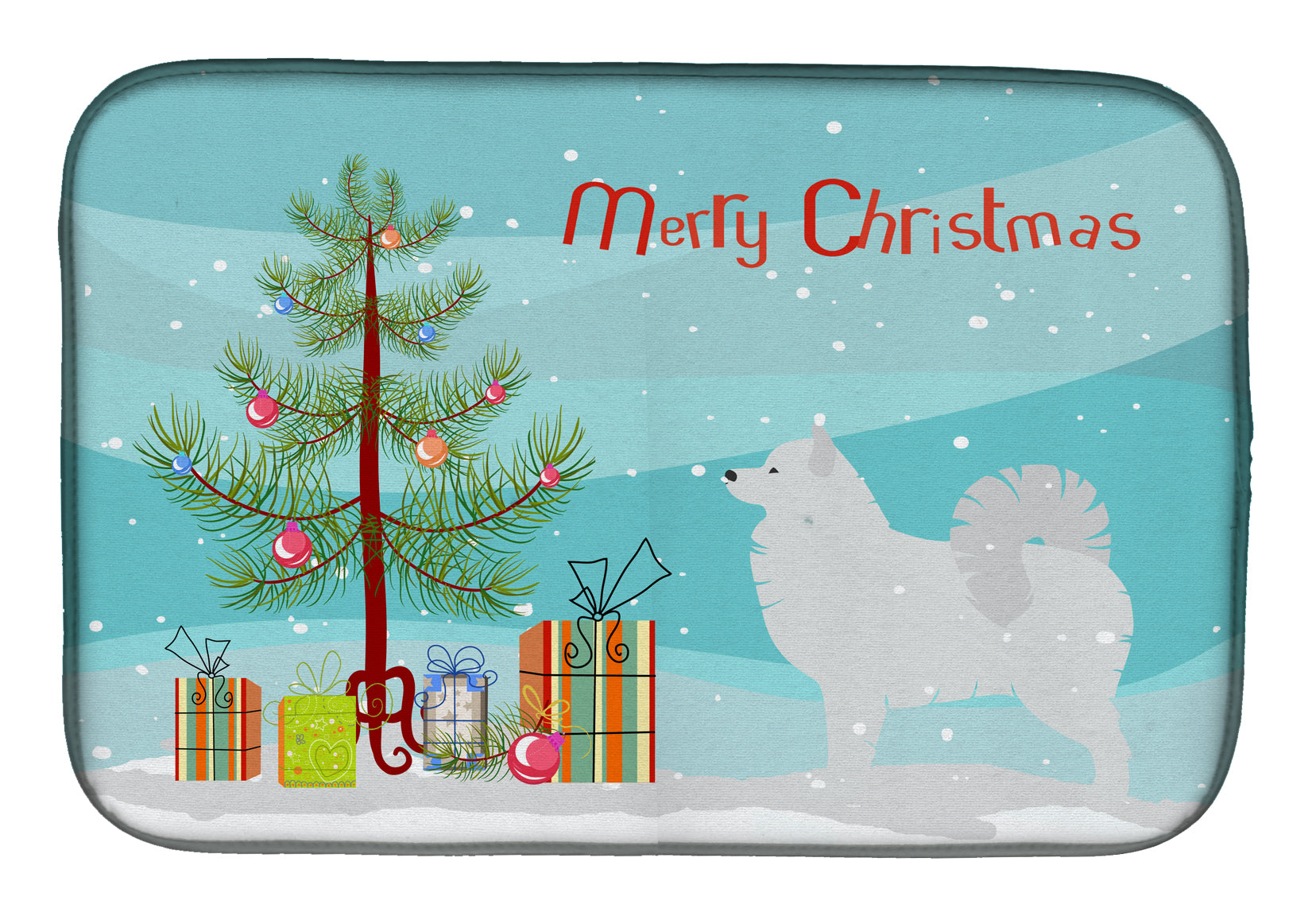 Samoyed Merry Christmas Tree Dish Drying Mat Absorbent Dish Drying Mat Pad for Kitchen Counter Dish Drainer Mat for Countertop, 14 x 21", Multicolor