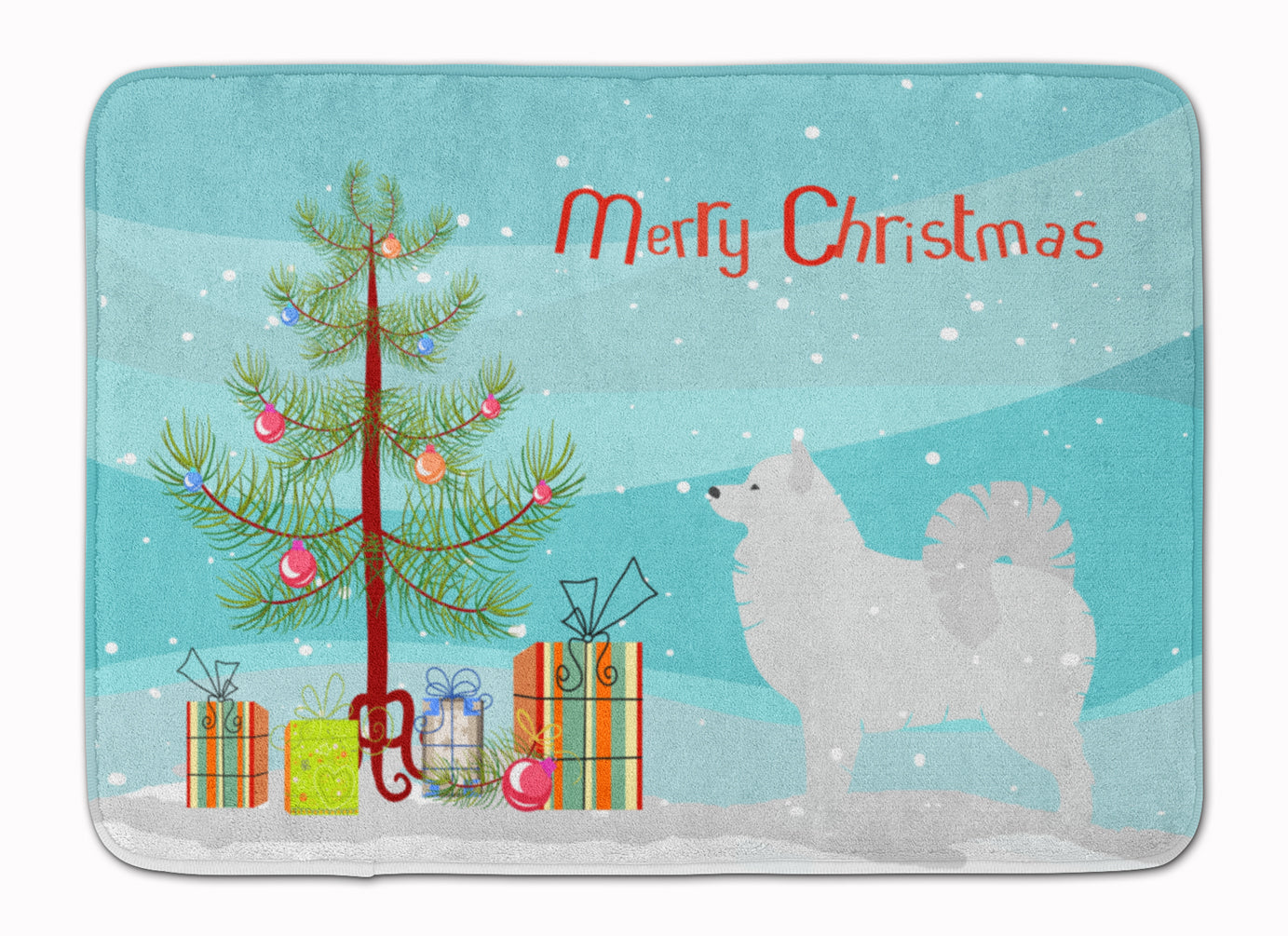 Samoyed Merry Christmas Tree Memory Foam Kitchen Mat Machine Washable Anti-Fatigue Cushion Comfort Bath or Kitchen Rug