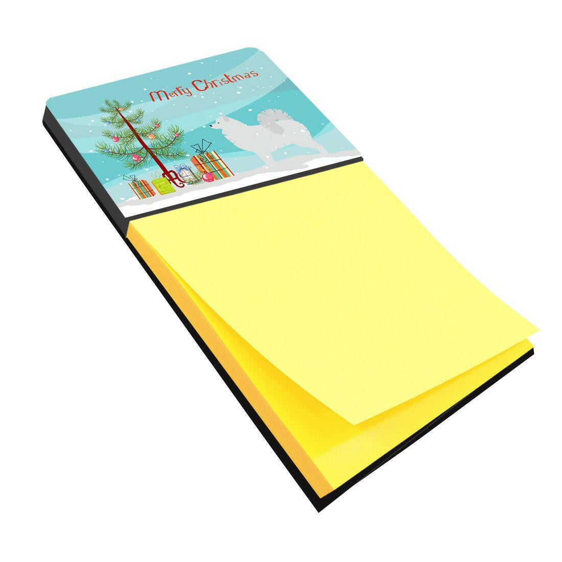 Samoyed Merry Christmas Tree Watercolor Sticky Note Holder Refillable Dispenser Desk Accessory 3x3 Pad Gift