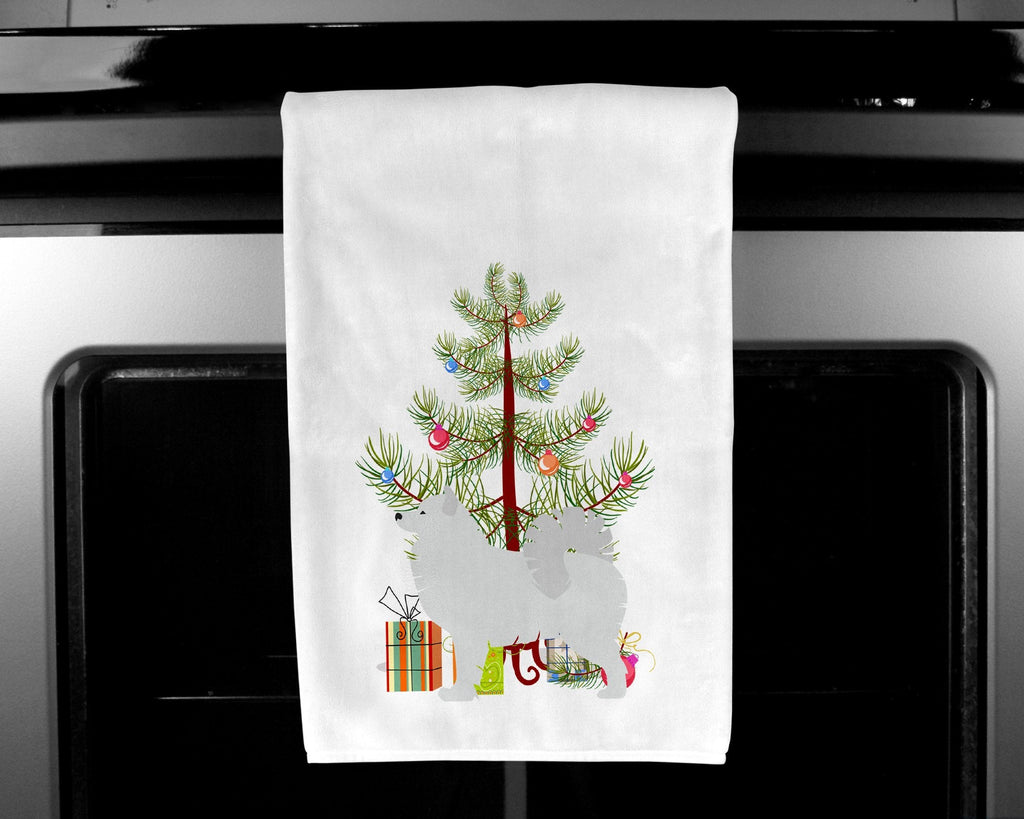 Samoyed Merry Christmas Tree Kitchen Towel Set of 2 White Dish Towels Decorative Bathroom Hand towel for Hand, Face, Hair, Yoga, Tea, Dishcloth, 19 X 28", White
