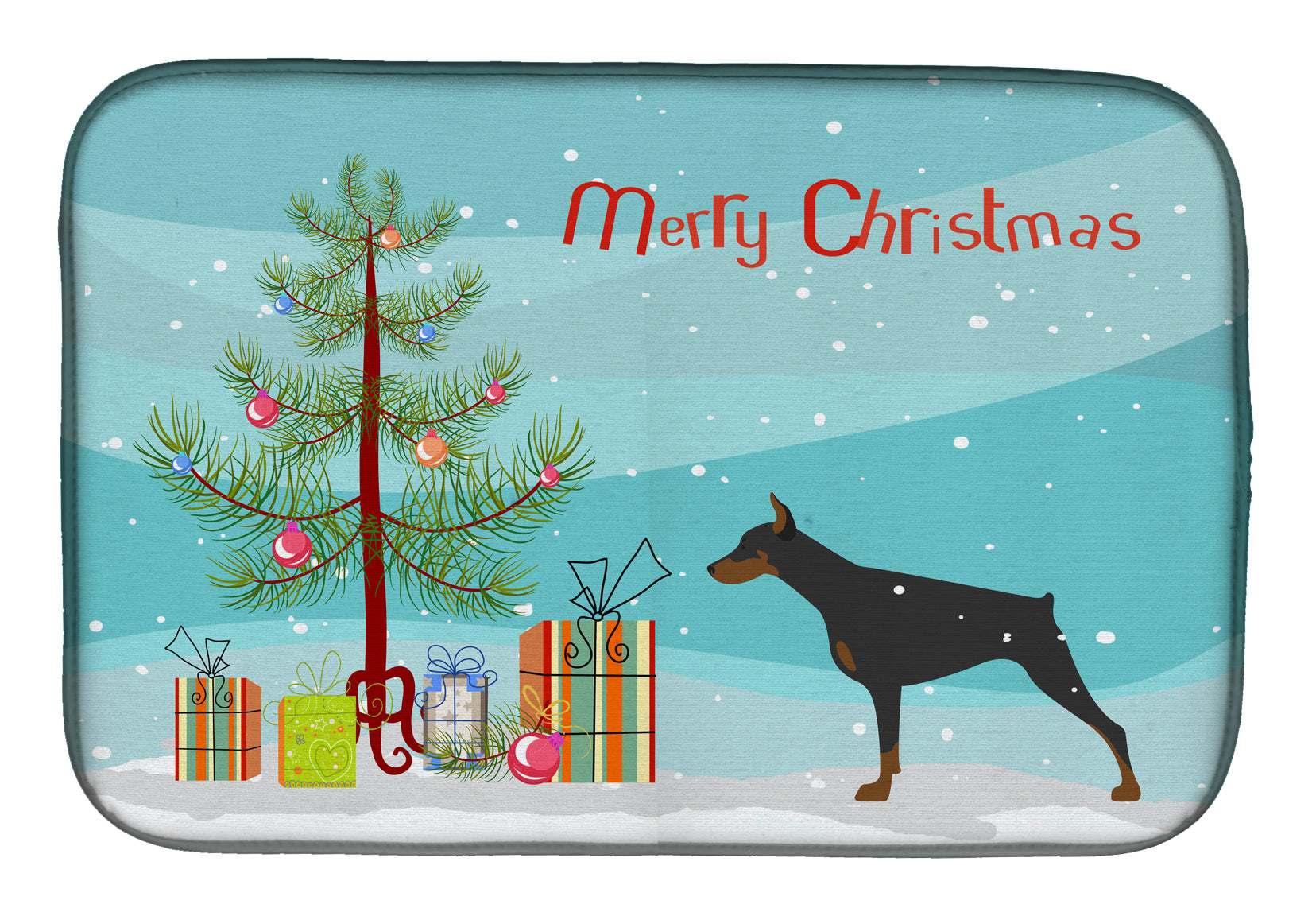 Doberman Pinscher Merry Christmas Tree Dish Drying Mat Absorbent Dish Drying Mat Pad for Kitchen Counter Dish Drainer Mat for Countertop, 14 x 21", Multicolor
