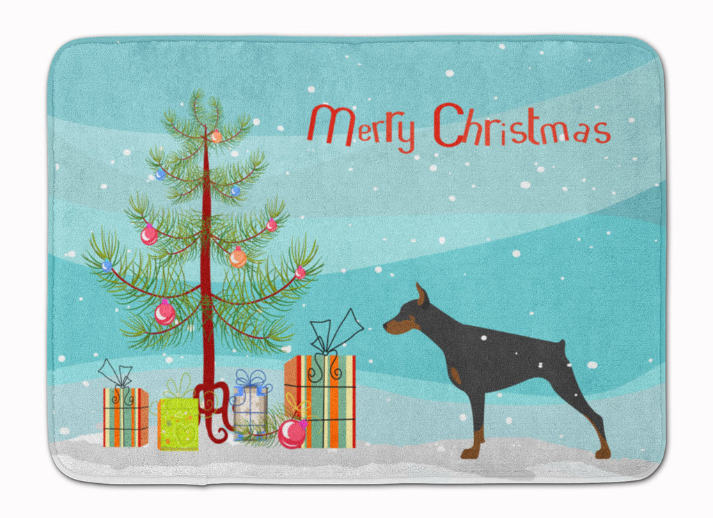 Doberman Pinscher Merry Christmas Tree Memory Foam Kitchen Mat Machine Washable Anti-Fatigue Cushion Comfort Bath or Kitchen Rug