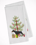 Doberman Pinscher Merry Christmas Tree Kitchen Towel Set of 2 White Dish Towels Decorative Bathroom Hand towel for Hand, Face, Hair, Yoga, Tea, Dishcloth, 19 X 28", White