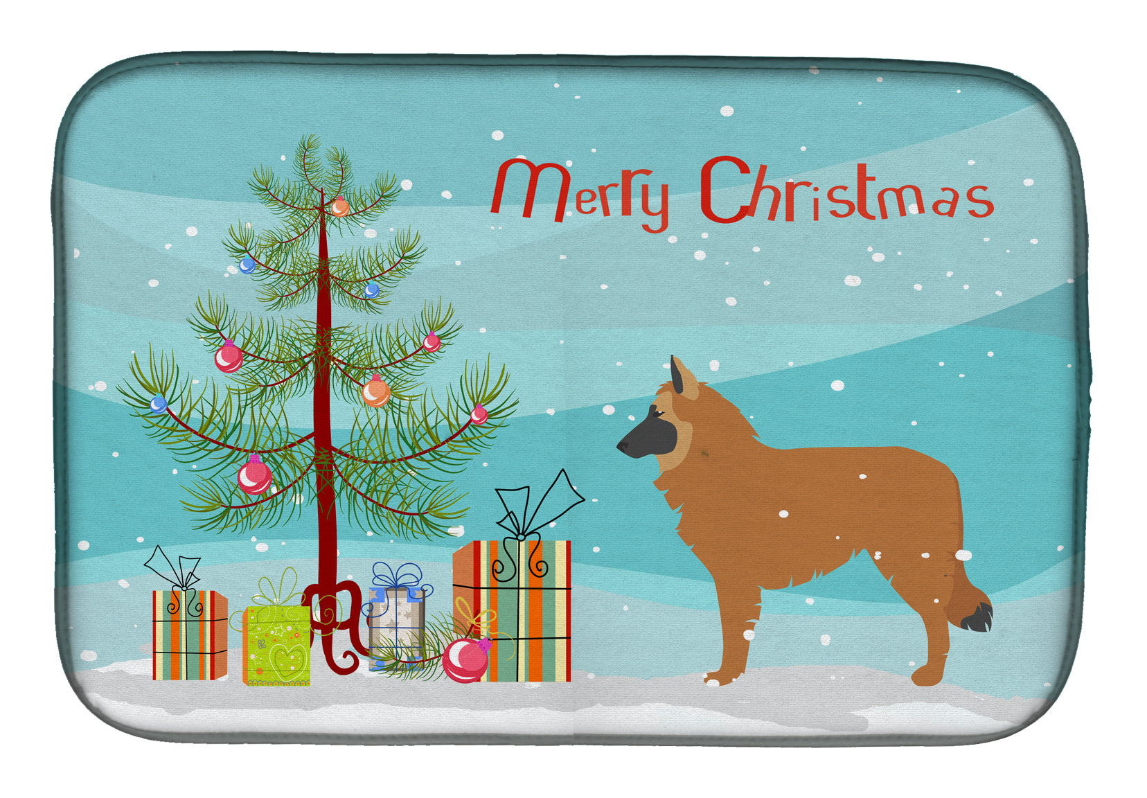 Belgian Shepherd Merry Christmas Tree Dish Drying Mat Absorbent Dish Drying Mat Pad for Kitchen Counter Dish Drainer Mat for Countertop, 14 x 21", Multicolor