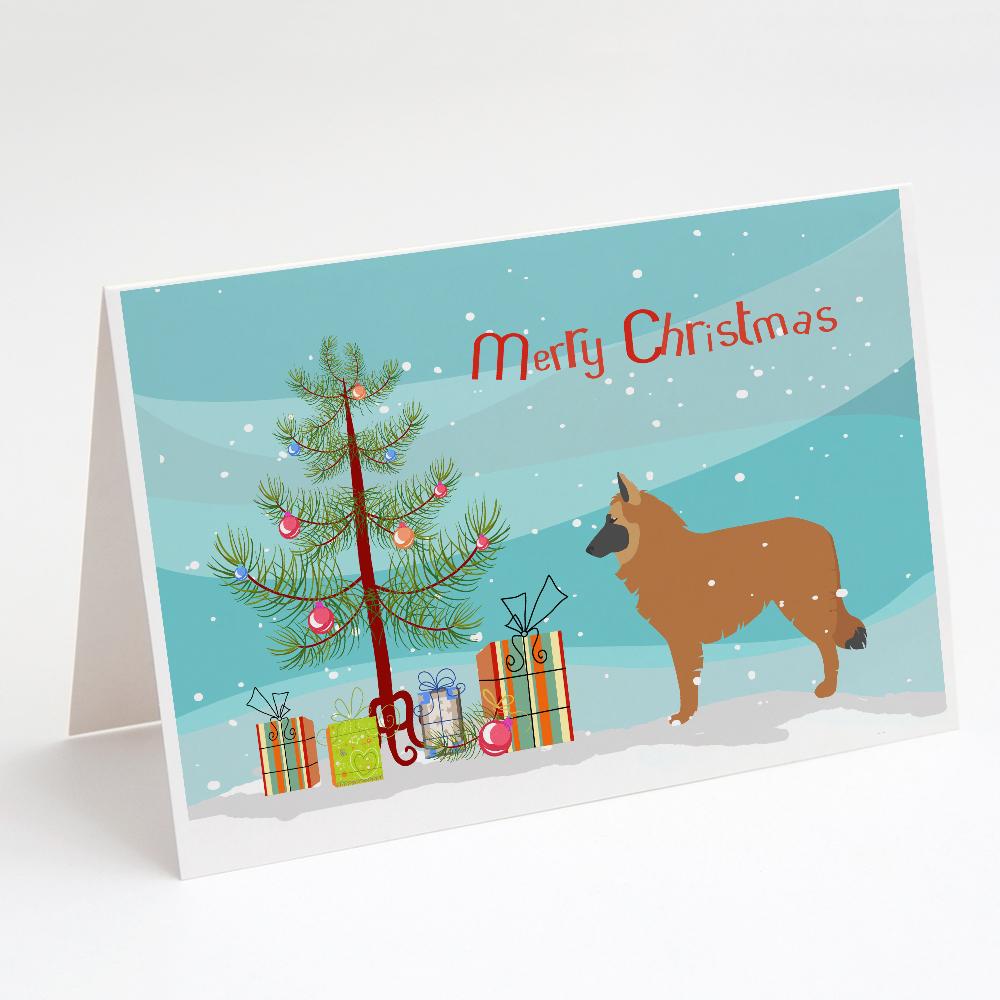 Belgian Shepherd Merry Christmas Tree Greeting Cards Pack of 8 Blank Cards with Envelopes Whimsical A7 Size 5x7