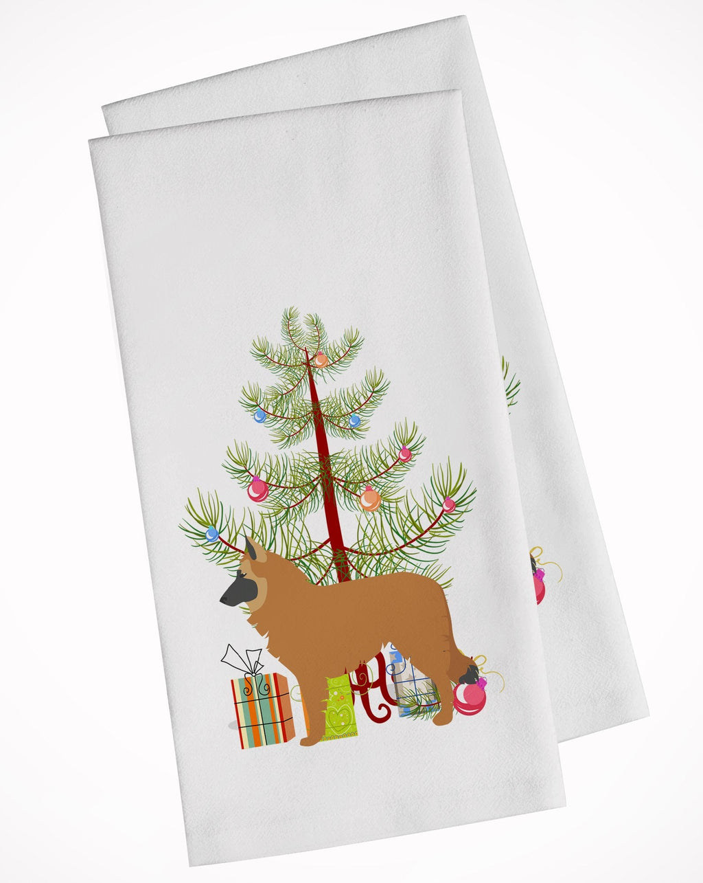 Belgian Shepherd Merry Christmas Tree Kitchen Towel Set of 2 White Dish Towels Decorative Bathroom Hand towel for Hand, Face, Hair, Yoga, Tea, Dishcloth, 19 X 28", White
