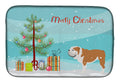 English Bulldog Merry Christmas Tree Dish Drying Mat Absorbent Dish Drying Mat Pad for Kitchen Counter Dish Drainer Mat for Countertop, 14 x 21", Multicolor