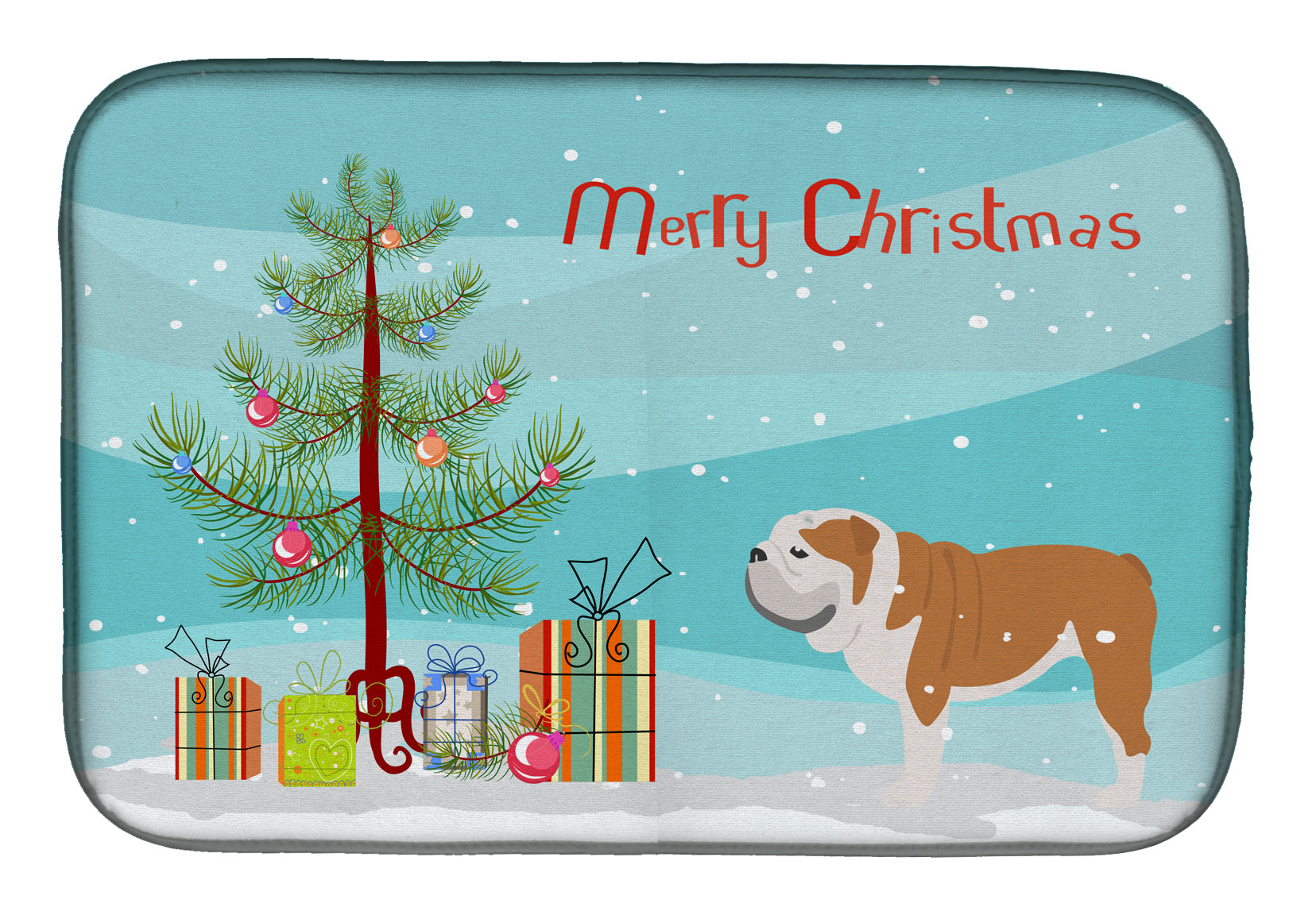 English Bulldog Merry Christmas Tree Dish Drying Mat Absorbent Dish Drying Mat Pad for Kitchen Counter Dish Drainer Mat for Countertop, 14 x 21", Multicolor