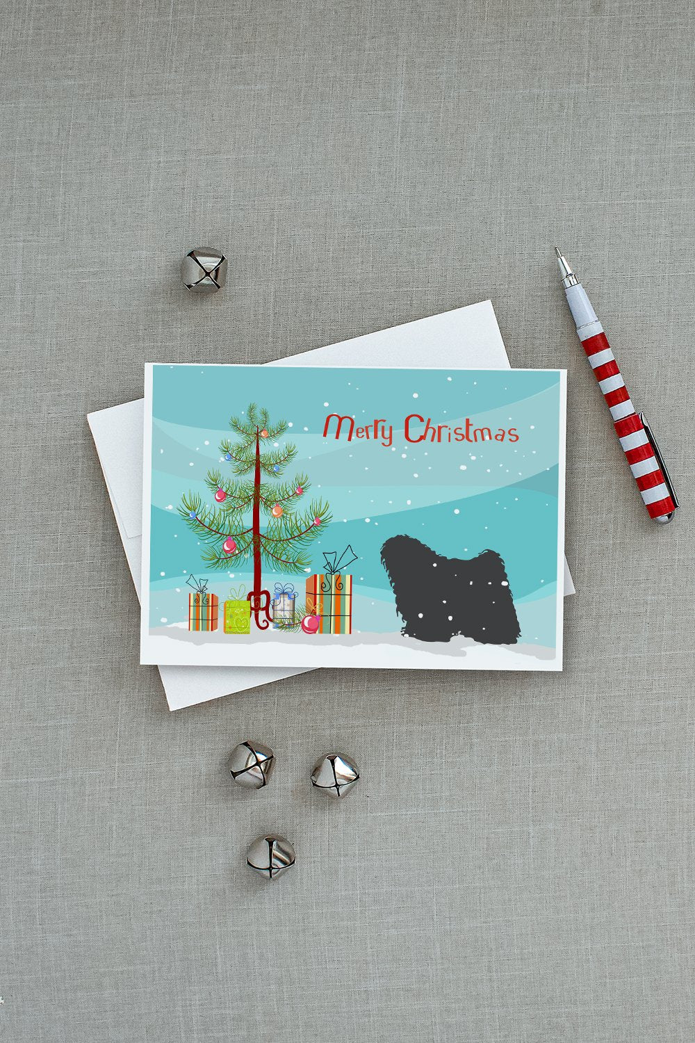 Puli Merry Christmas Tree Greeting Cards Pack of 8 Blank Cards with Envelopes Whimsical A7 Size 5x7