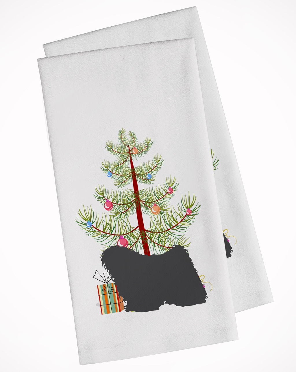 Puli Merry Christmas Tree Kitchen Towel Set of 2 White Dish Towels Decorative Bathroom Hand towel for Hand, Face, Hair, Yoga, Tea, Dishcloth, 19 X 28", White