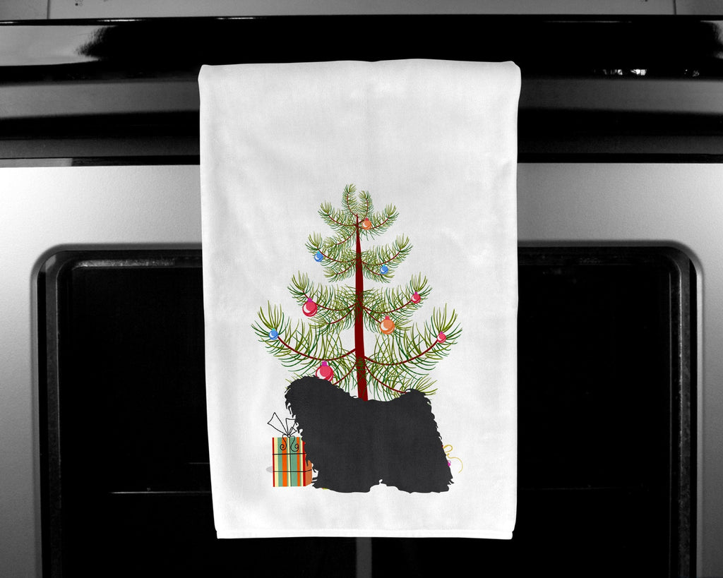Puli Merry Christmas Tree Kitchen Towel Set of 2 White Dish Towels Decorative Bathroom Hand towel for Hand, Face, Hair, Yoga, Tea, Dishcloth, 19 X 28", White