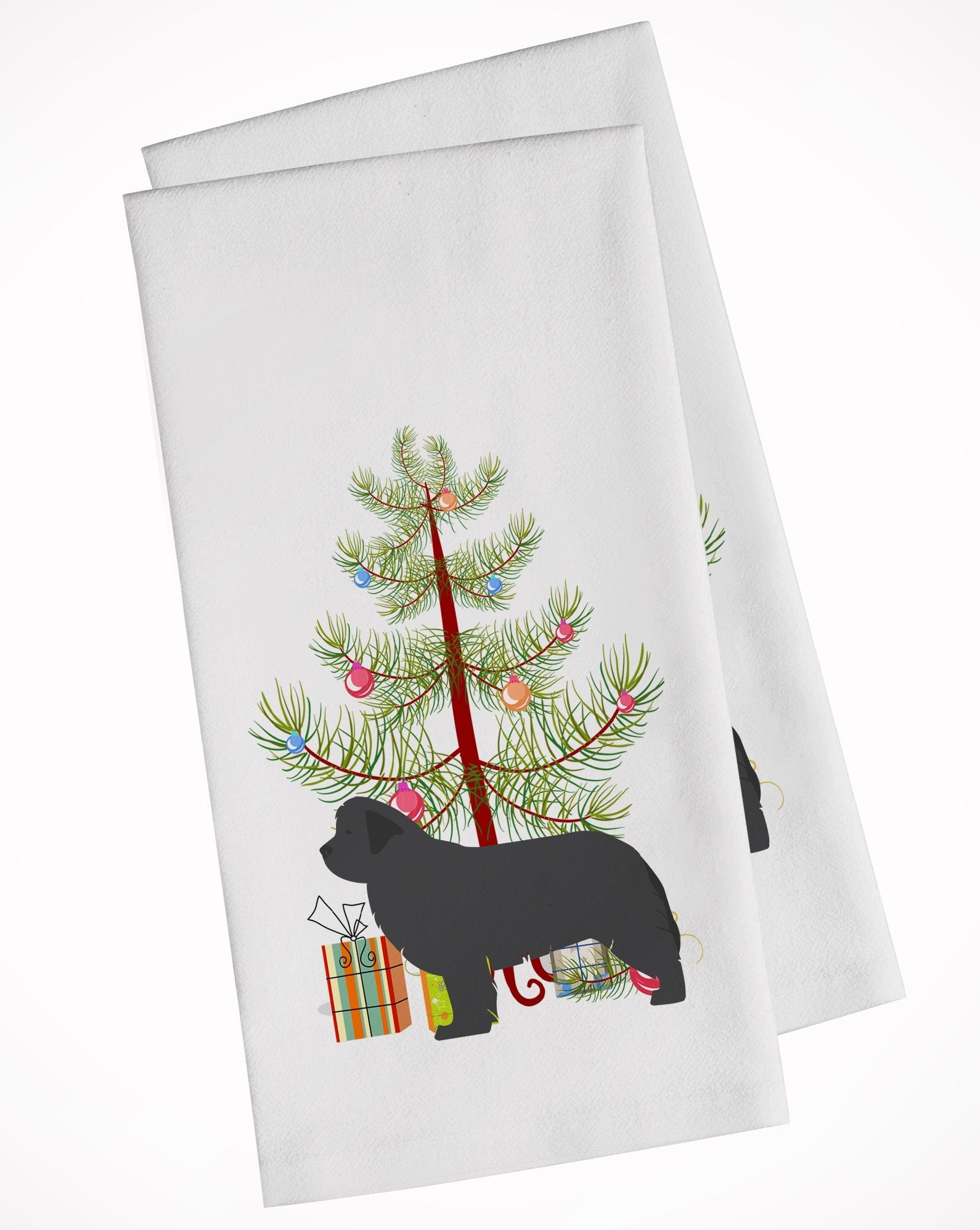 Newfoundland Merry Christmas Tree Kitchen Towel Set of 2 White Dish Towels Decorative Bathroom Hand towel for Hand, Face, Hair, Yoga, Tea, Dishcloth, 19 X 28", White