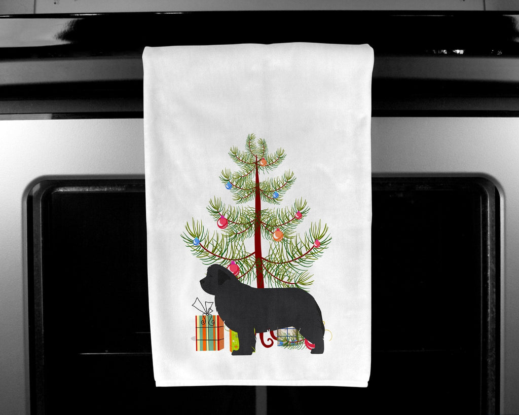 Newfoundland Merry Christmas Tree Kitchen Towel Set of 2 White Dish Towels Decorative Bathroom Hand towel for Hand, Face, Hair, Yoga, Tea, Dishcloth, 19 X 28", White