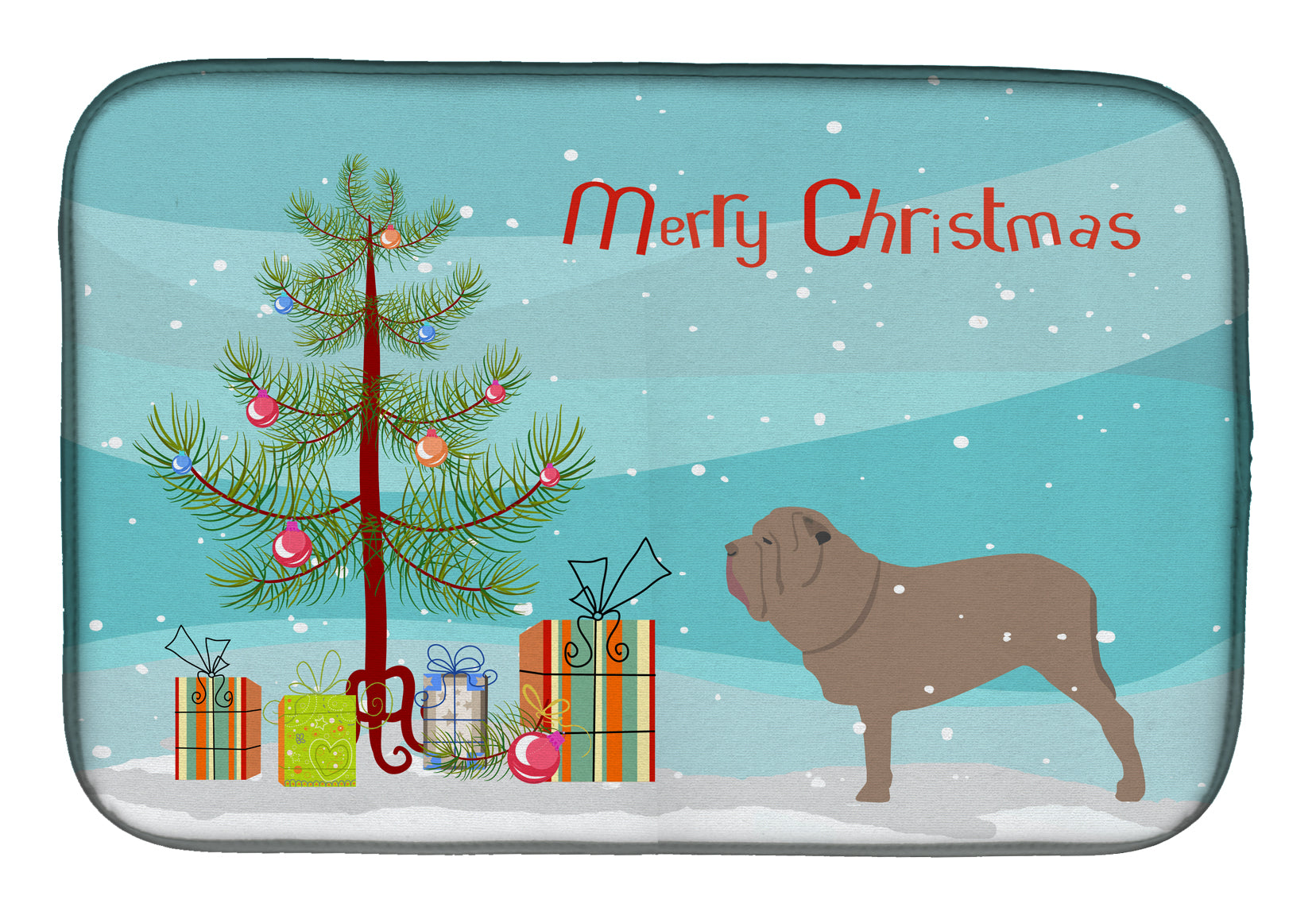 Neapolitan Mastiff Merry Christmas Tree Dish Drying Mat Absorbent Dish Drying Mat Pad for Kitchen Counter Dish Drainer Mat for Countertop, 14 x 21", Multicolor