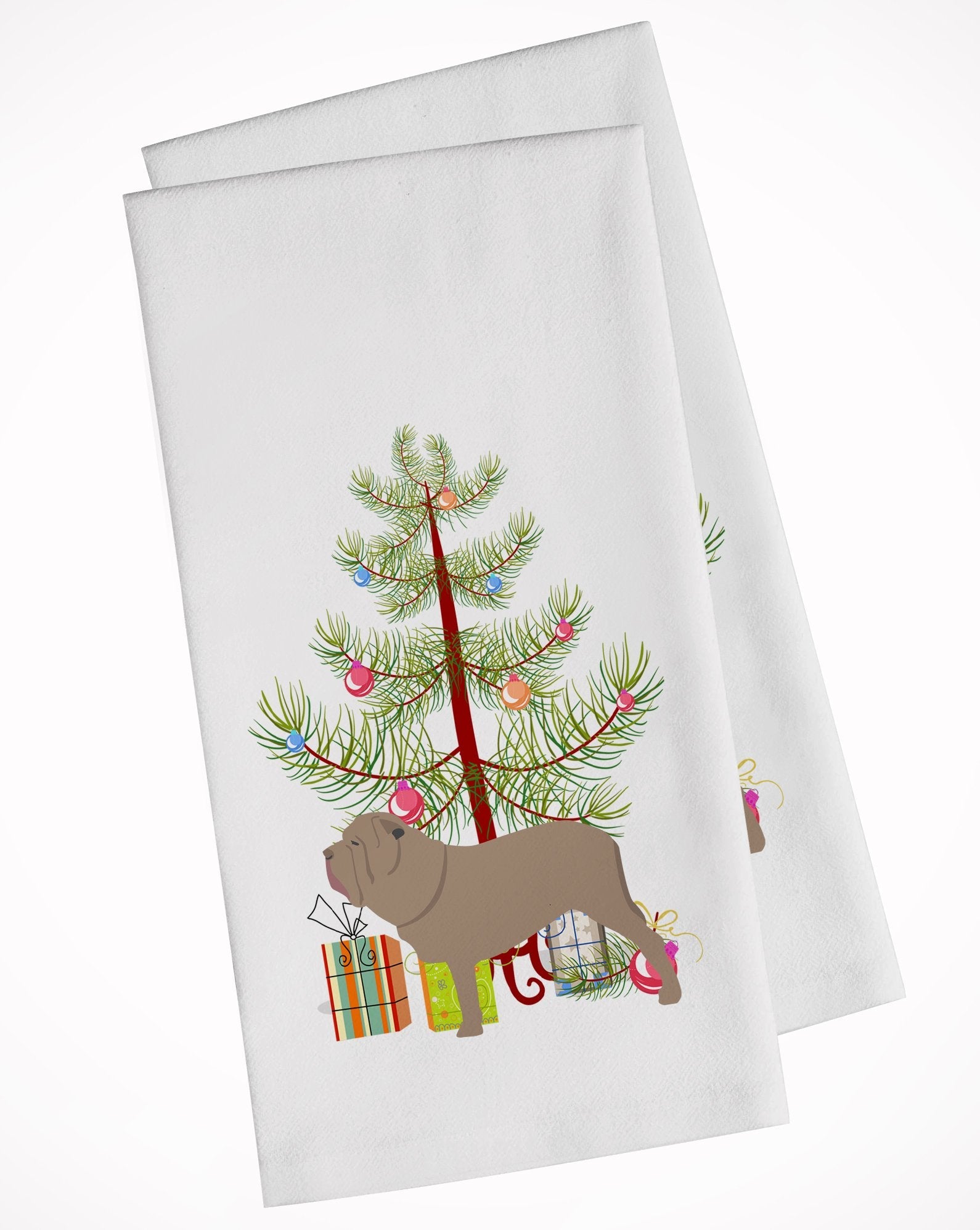 Neapolitan Mastiff Merry Christmas Tree Kitchen Towel Set of 2 White Dish Towels Decorative Bathroom Hand towel for Hand, Face, Hair, Yoga, Tea, Dishcloth, 19 X 28", White