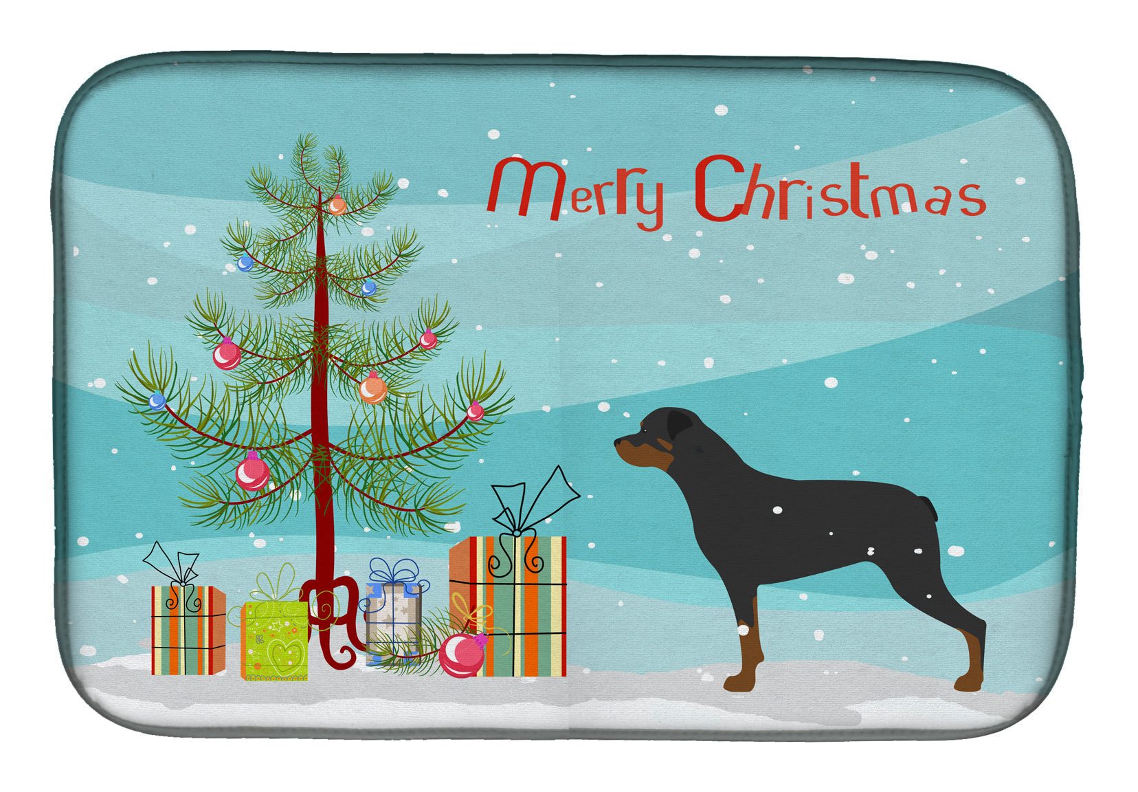 Rottweiler Merry Christmas Tree Dish Drying Mat Absorbent Dish Drying Mat Pad for Kitchen Counter Dish Drainer Mat for Countertop, 14 x 21", Multicolor