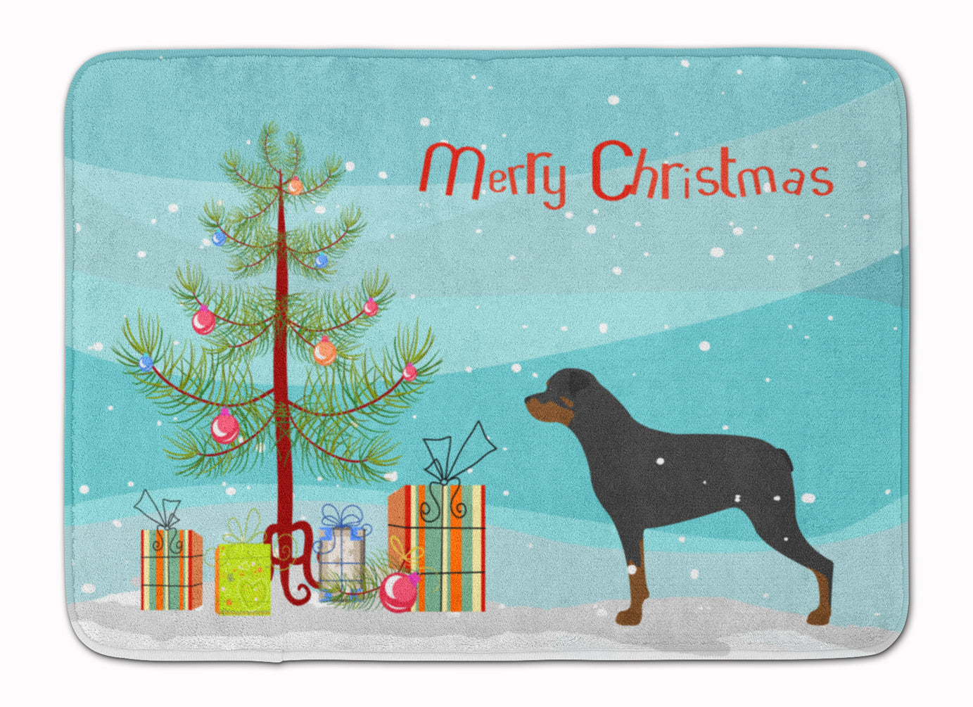 Rottweiler Merry Christmas Tree Memory Foam Kitchen Mat Machine Washable Anti-Fatigue Cushion Comfort Bath or Kitchen Rug
