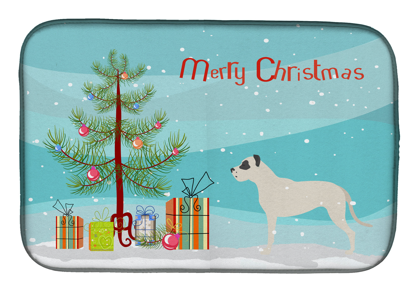 Dogo Argentino Merry Christmas Tree Dish Drying Mat Absorbent Dish Drying Mat Pad for Kitchen Counter Dish Drainer Mat for Countertop, 14 x 21", Multicolor
