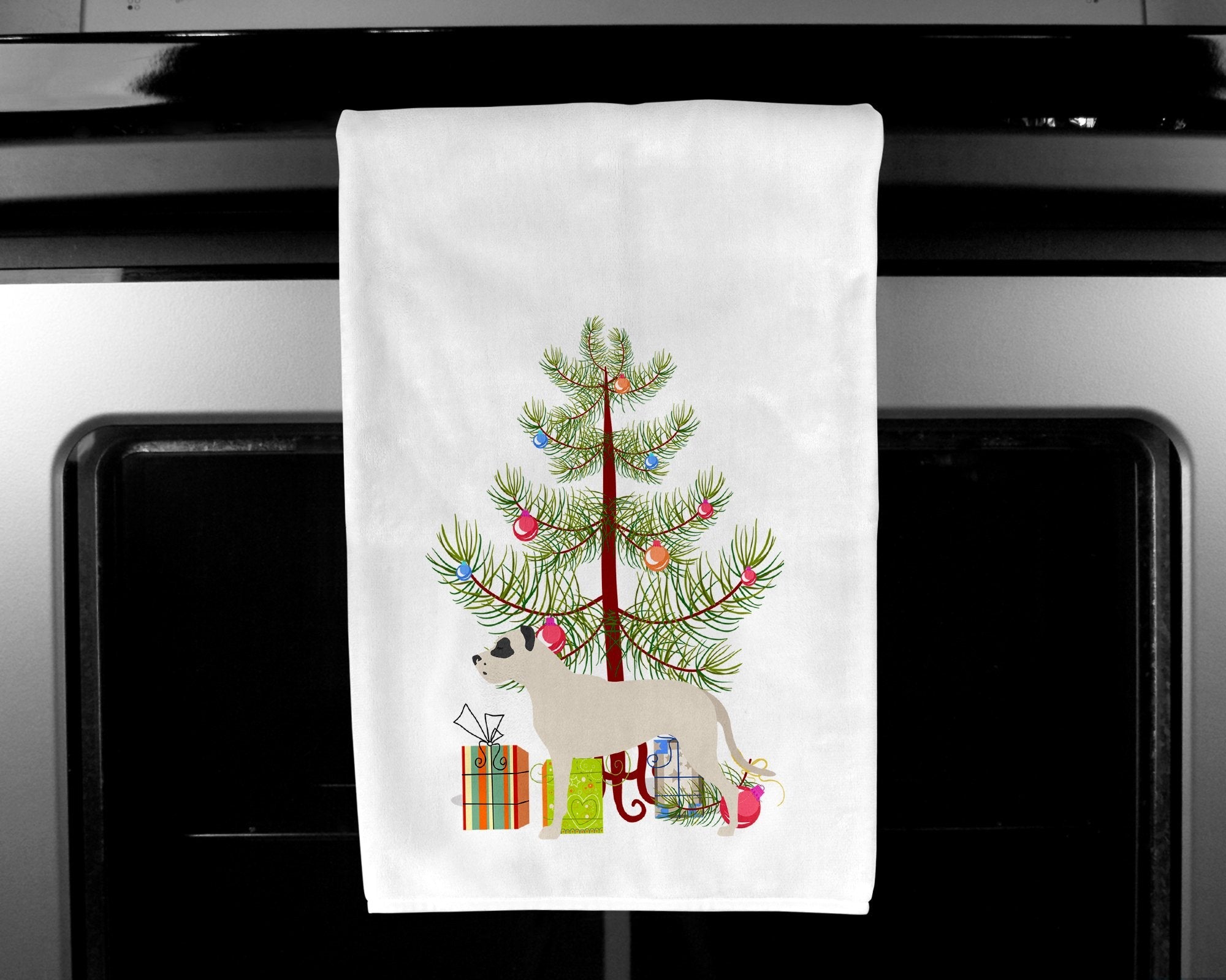 Dogo Argentino Merry Christmas Tree Kitchen Towel Set of 2 White Dish Towels Decorative Bathroom Hand towel for Hand, Face, Hair, Yoga, Tea, Dishcloth, 19 X 28", White