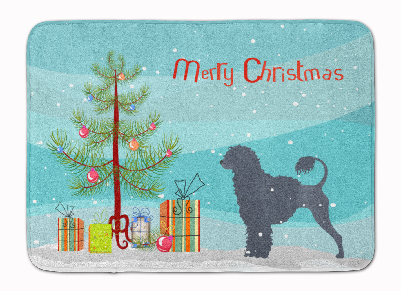 Portuguese Water Dog Merry Christmas Tree Memory Foam Kitchen Mat Machine Washable Anti-Fatigue Cushion Comfort Bath or Kitchen Rug