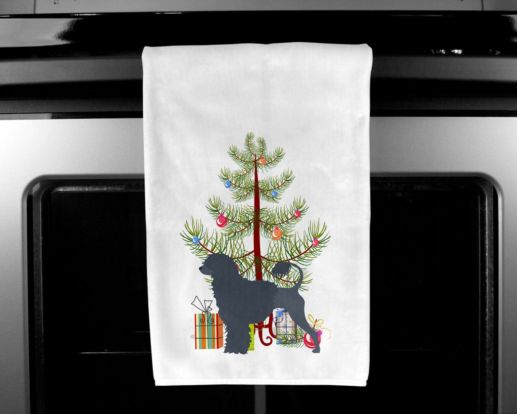 Portuguese Water Dog Merry Christmas Tree Kitchen Towel Set of 2 White Dish Towels Decorative Bathroom Hand towel for Hand, Face, Hair, Yoga, Tea, Dishcloth, 19 X 28", White