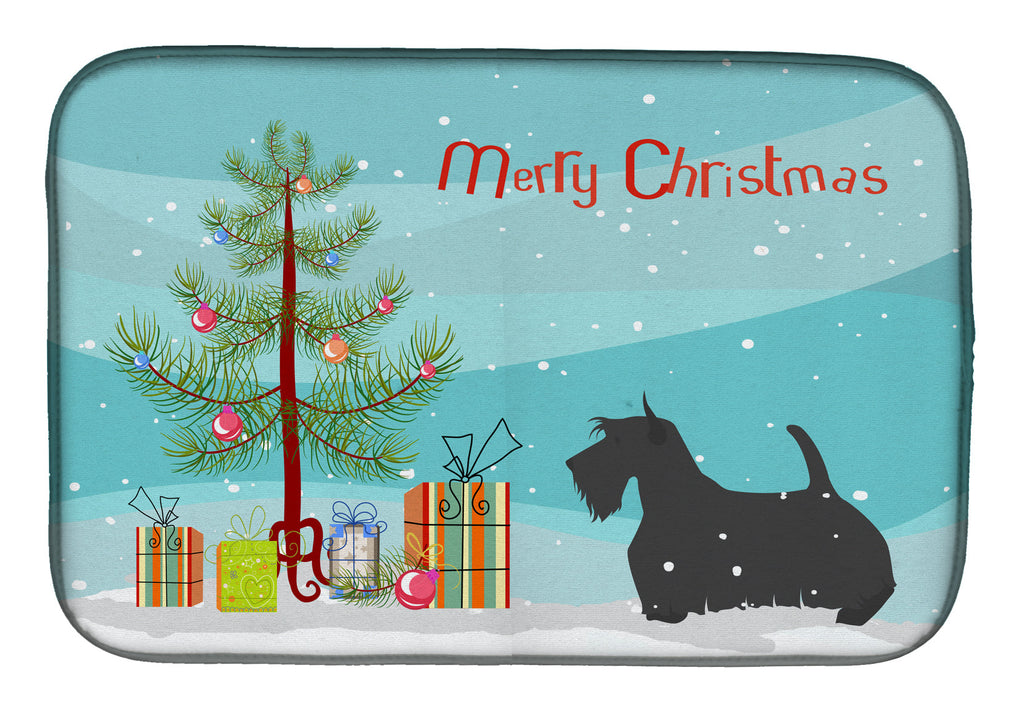Scottish Terrier Merry Christmas Tree Dish Drying Mat Absorbent Dish Drying Mat Pad for Kitchen Counter Dish Drainer Mat for Countertop, 14 x 21", Multicolor