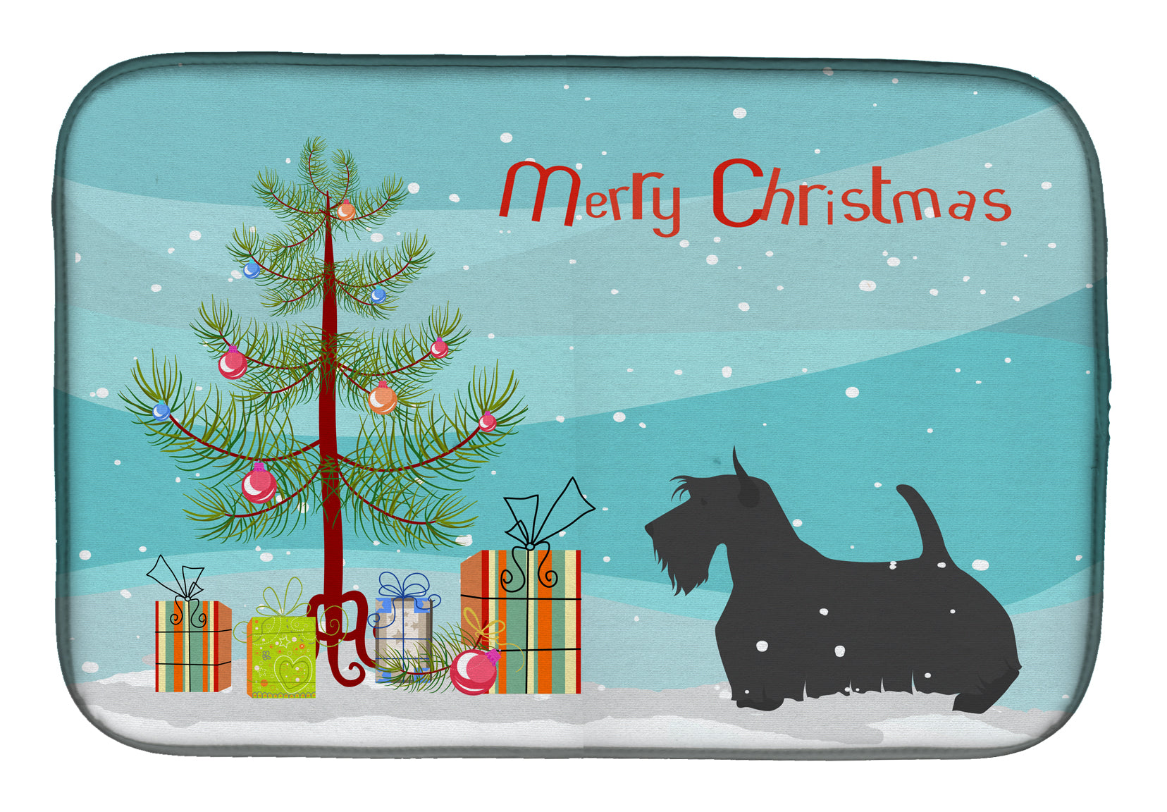 Scottish Terrier Merry Christmas Tree Dish Drying Mat Absorbent Dish Drying Mat Pad for Kitchen Counter Dish Drainer Mat for Countertop, 14 x 21", Multicolor