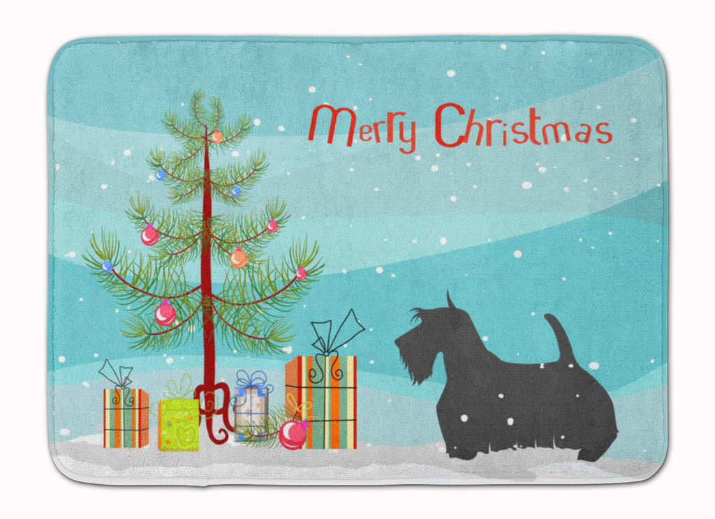 Scottish Terrier Merry Christmas Tree Memory Foam Kitchen Mat Machine Washable Anti-Fatigue Cushion Comfort Bath or Kitchen Rug