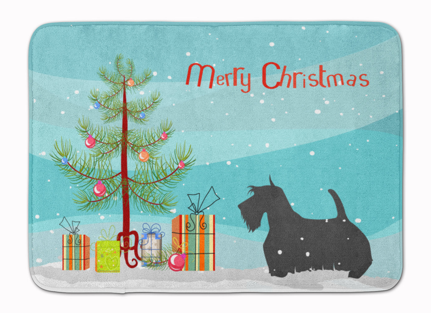 Scottish Terrier Merry Christmas Tree Memory Foam Kitchen Mat Machine Washable Anti-Fatigue Cushion Comfort Bath or Kitchen Rug