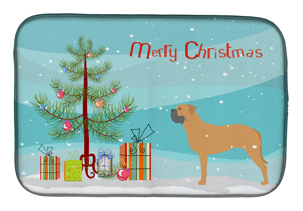 Bullmastiff Merry Christmas Tree Dish Drying Mat Absorbent Dish Drying Mat Pad for Kitchen Counter Dish Drainer Mat for Countertop, 14 x 21", Multicolor