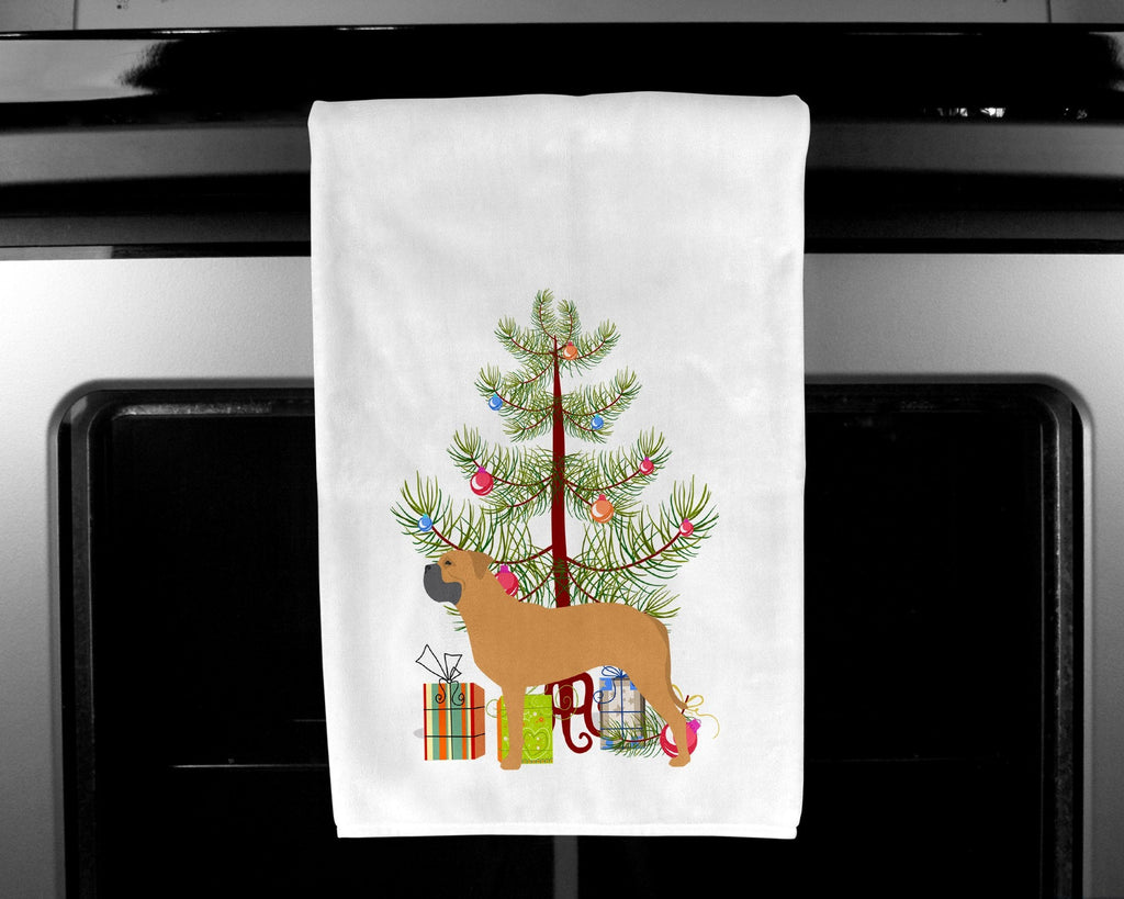 Bullmastiff Merry Christmas Tree Kitchen Towel Set of 2 White Dish Towels Decorative Bathroom Hand towel for Hand, Face, Hair, Yoga, Tea, Dishcloth, 19 X 28", White