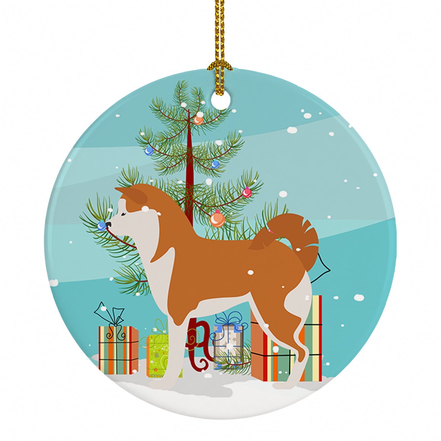 Akita Merry Christmas Tree Ceramic Ornament Christmas Tree Hanging Decorations for Home Christmas Holiday, Party, Gift, 3 in, Multicolor