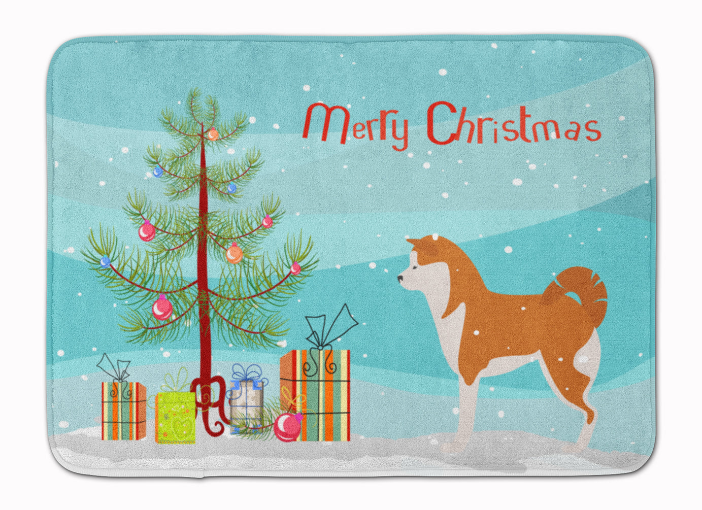 Akita Merry Christmas Tree Memory Foam Kitchen Mat Machine Washable Anti-Fatigue Cushion Comfort Bath or Kitchen Rug