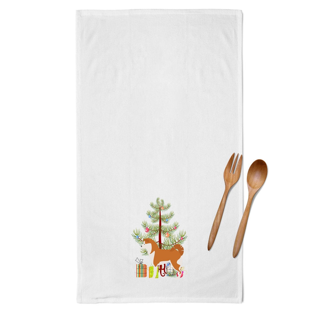 Akita Merry Christmas Tree Kitchen Towel Set of 2 White Dish Towels Decorative Bathroom Hand towel for Hand, Face, Hair, Yoga, Tea, Dishcloth, 19 X 28", White