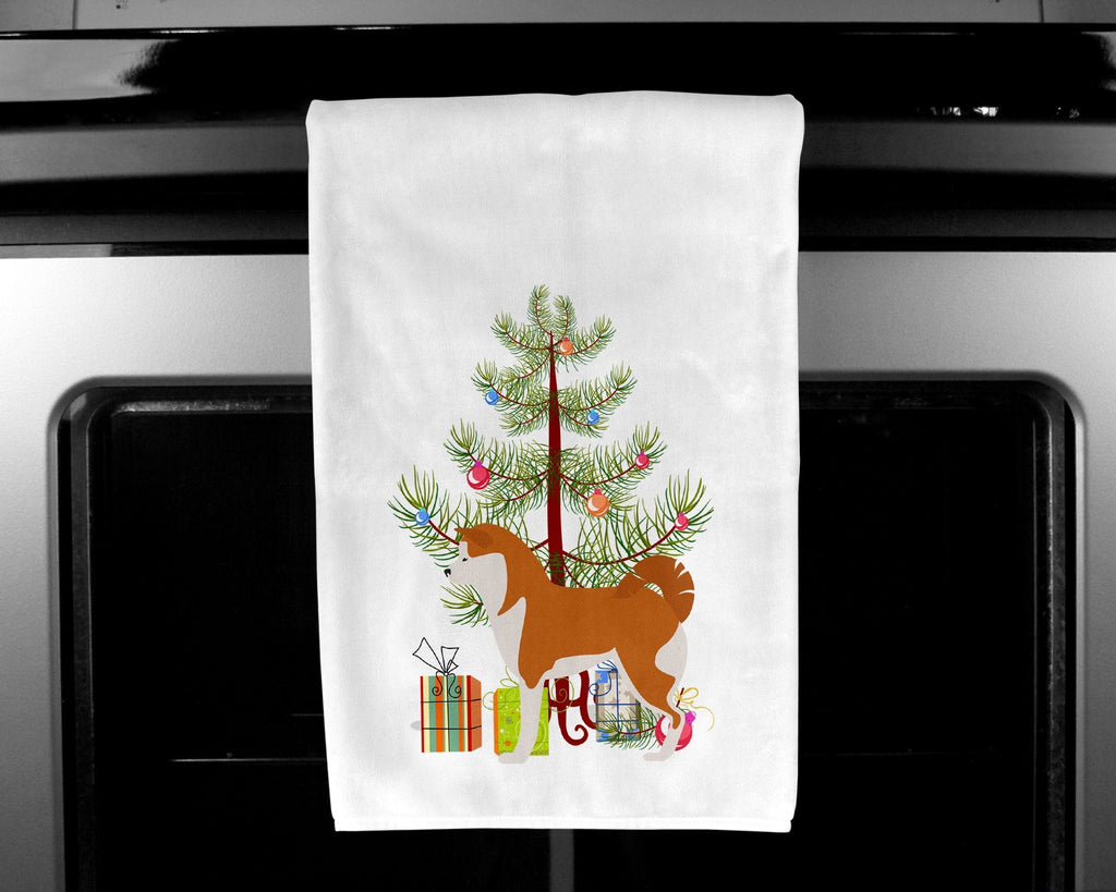 Akita Merry Christmas Tree Kitchen Towel Set of 2 White Dish Towels Decorative Bathroom Hand towel for Hand, Face, Hair, Yoga, Tea, Dishcloth, 19 X 28", White