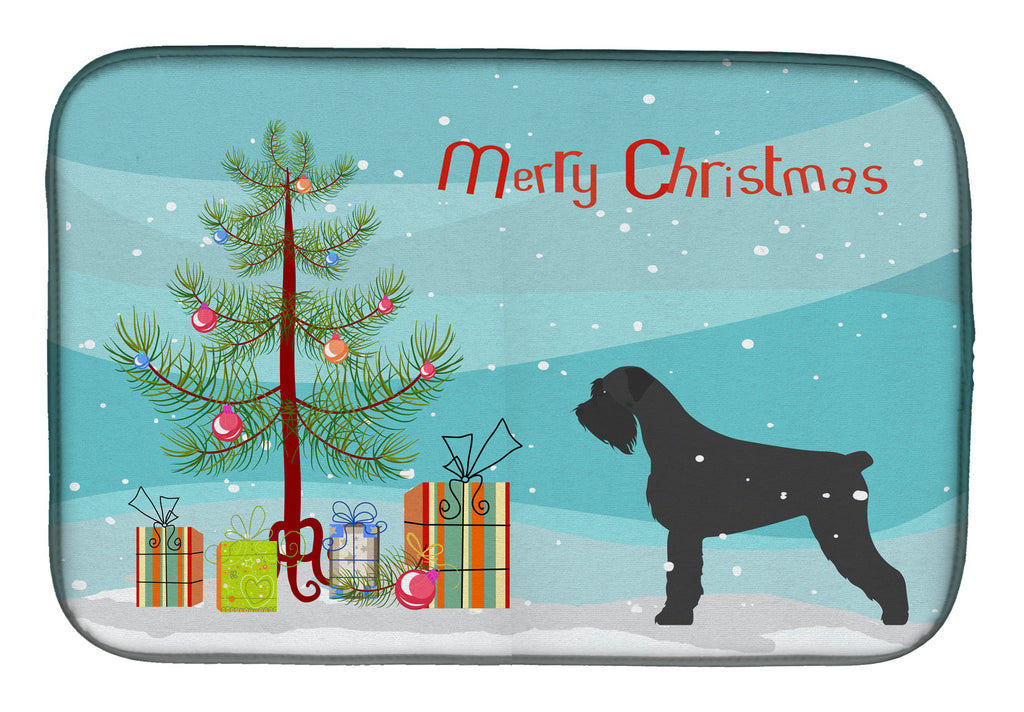 Giant Schnauzer Merry Christmas Tree Dish Drying Mat Absorbent Dish Drying Mat Pad for Kitchen Counter Dish Drainer Mat for Countertop, 14 x 21", Multicolor