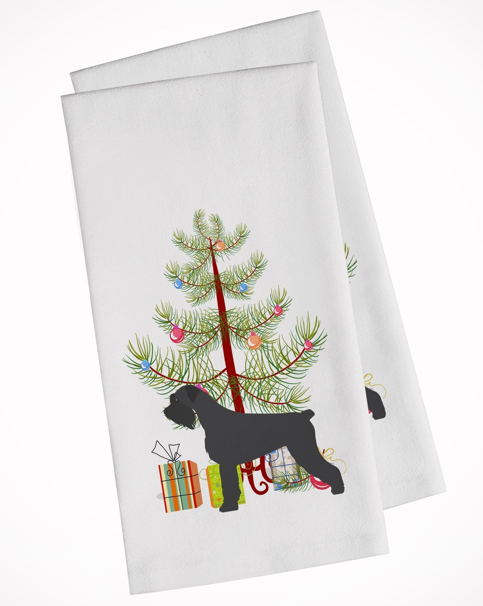 Giant Schnauzer Merry Christmas Tree Kitchen Towel Set of 2 White Dish Towels Decorative Bathroom Hand towel for Hand, Face, Hair, Yoga, Tea, Dishcloth, 19 X 28", White