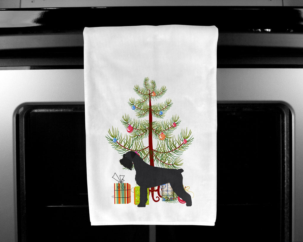 Giant Schnauzer Merry Christmas Tree Kitchen Towel Set of 2 White Dish Towels Decorative Bathroom Hand towel for Hand, Face, Hair, Yoga, Tea, Dishcloth, 19 X 28", White