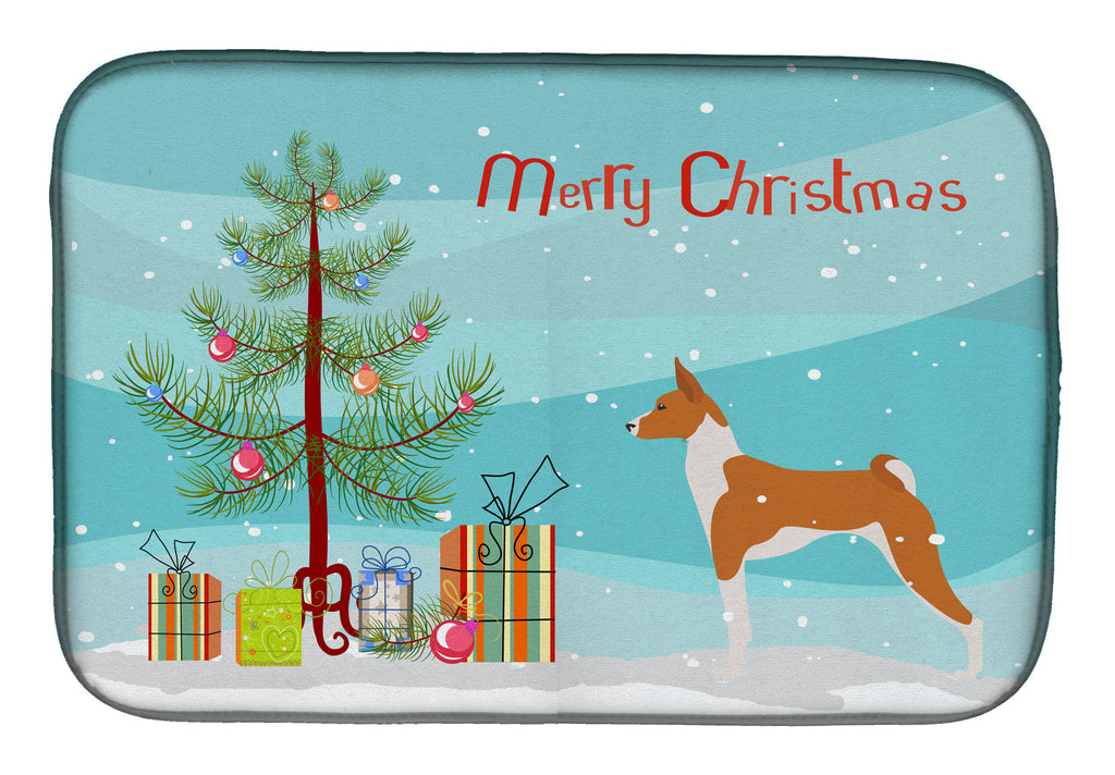 Basenji Merry Christmas Tree Dish Drying Mat Absorbent Dish Drying Mat Pad for Kitchen Counter Dish Drainer Mat for Countertop, 14 x 21", Multicolor