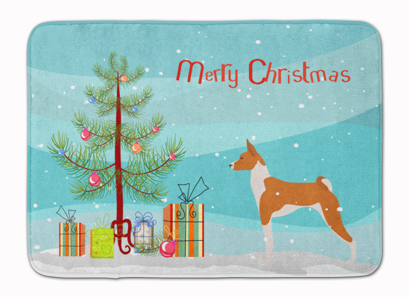 Basenji Merry Christmas Tree Memory Foam Kitchen Mat Machine Washable Anti-Fatigue Cushion Comfort Bath or Kitchen Rug