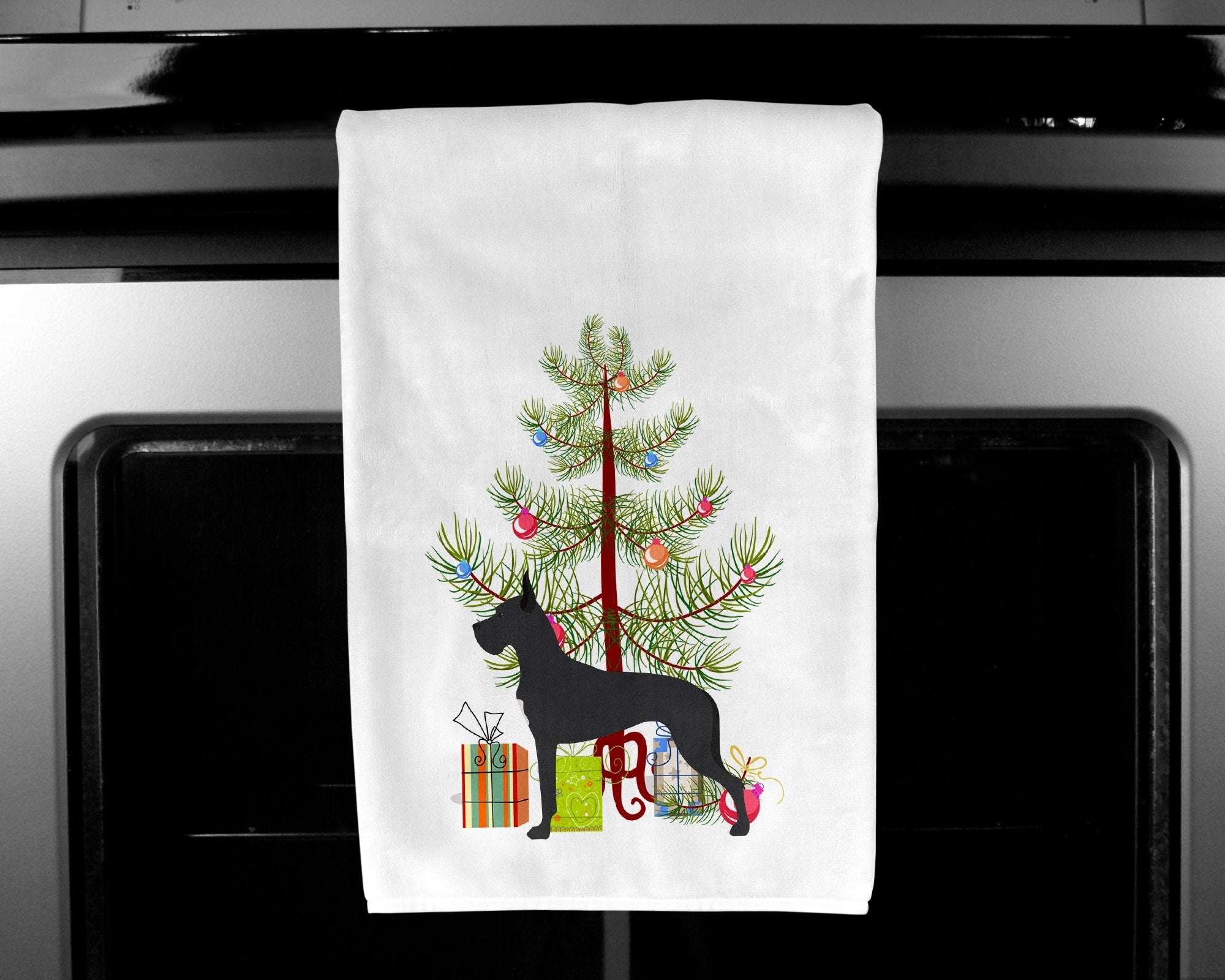 Great Dane Merry Christmas Tree Kitchen Towel Set of 2 White Dish Towels Decorative Bathroom Hand towel for Hand, Face, Hair, Yoga, Tea, Dishcloth, 19 X 28", White