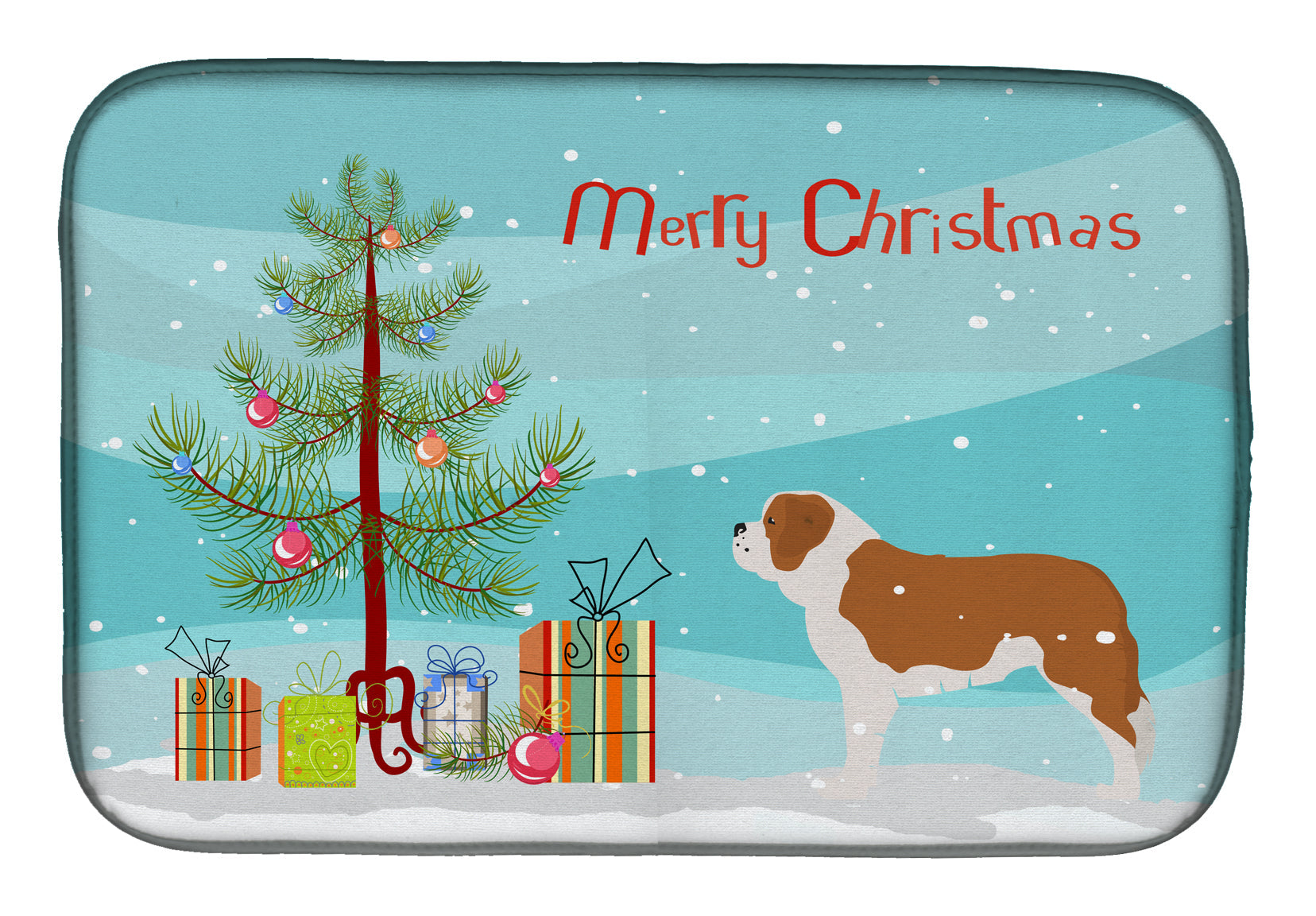 Saint Bernard Merry Christmas Tree Dish Drying Mat Absorbent Dish Drying Mat Pad for Kitchen Counter Dish Drainer Mat for Countertop, 14 x 21", Multicolor