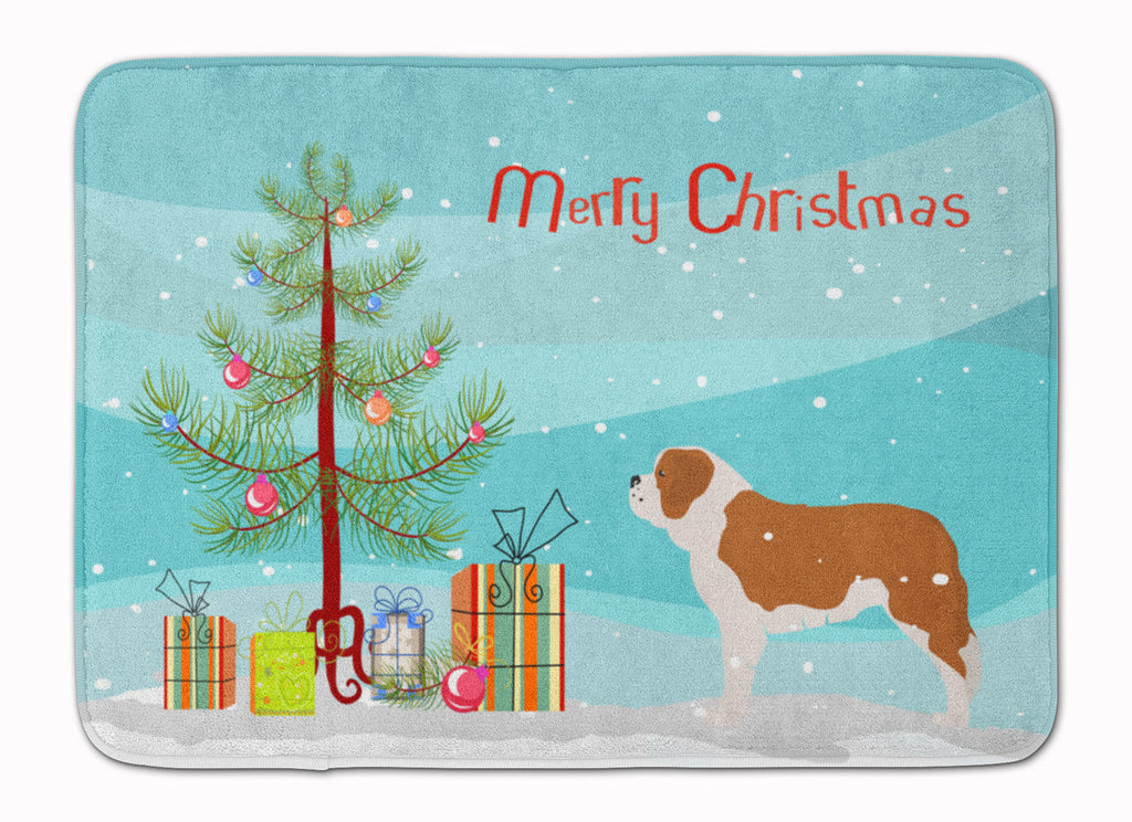Saint Bernard Merry Christmas Tree Memory Foam Kitchen Mat Machine Washable Anti-Fatigue Cushion Comfort Bath or Kitchen Rug