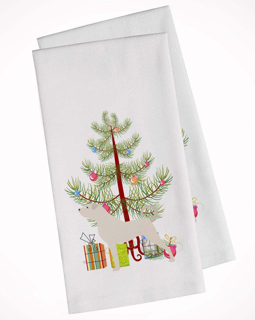 Anatolian Shepherd Merry Christmas Tree Kitchen Towel Set of 2 White Dish Towels Decorative Bathroom Hand towel for Hand, Face, Hair, Yoga, Tea, Dishcloth, 19 X 28", White