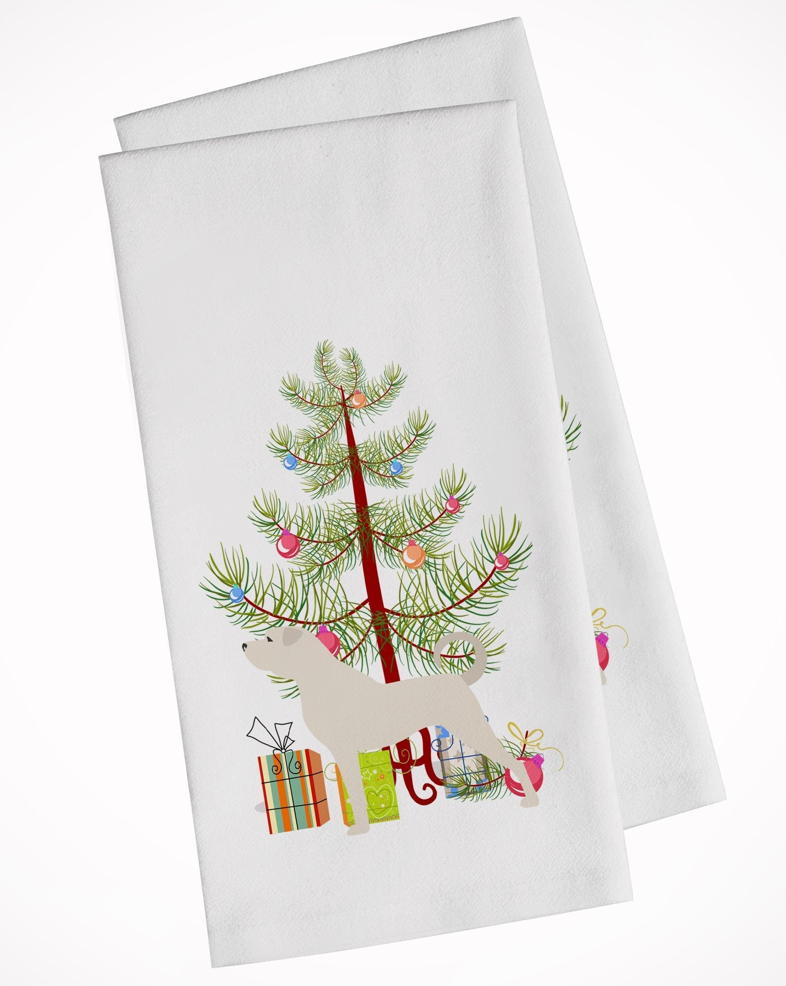 Anatolian Shepherd Merry Christmas Tree Kitchen Towel Set of 2 White Dish Towels Decorative Bathroom Hand towel for Hand, Face, Hair, Yoga, Tea, Dishcloth, 19 X 28", White